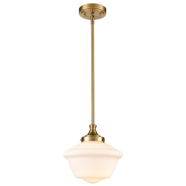 CLAXY 60-Watt 1-Light Gold Finished Shaded Pendant Light with Milk Glass Glass Shade and No Bulbs Included