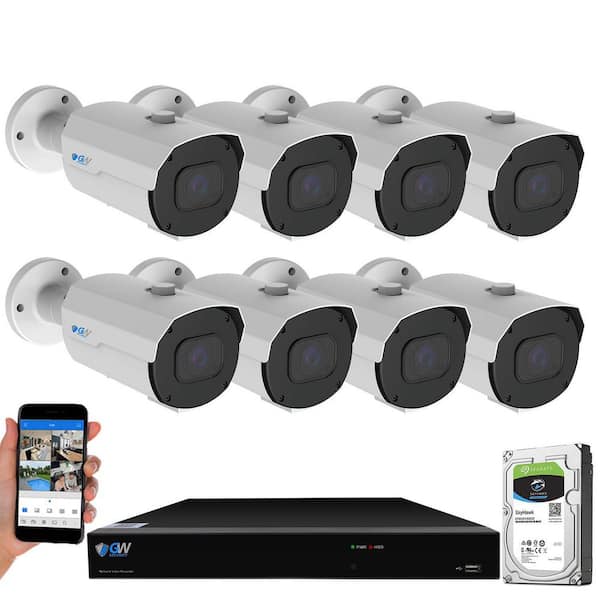GW Security 16-Channel 8MP NVR 4TB HDD Surveillance System with 12 Wired IP Bullet Cameras 2.7 mm to 13.5 mm Motorized Lens 30 FPS