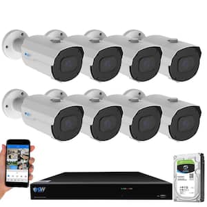 8-Channel 8MP NVR 2TB HDD Surveillance System w/8 Wired IP Bullet Cameras 2.7 mm to 13.5 mm Motorized Lens 30 FPS