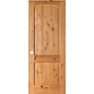 24 in. x 96 in. Knotty Alder 2 Panel Right-Hand Arch Top V-Groove Clear Stain Solid Wood Single Prehung Interior Door