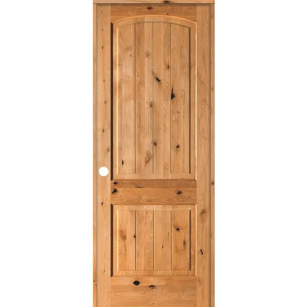 Krosswood Doors 32 in. x 96 in. Knotty Alder 2-Panel Right-Hand Arch Top V-Groove Clear Stain Solid Wood Single Prehung Interior Door