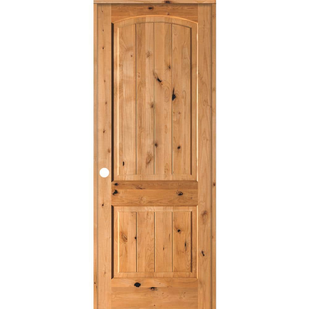 36 in. x 96 in. Knotty Alder 2-Panel Right-Hand Arch Top V-Groove Clear Sta