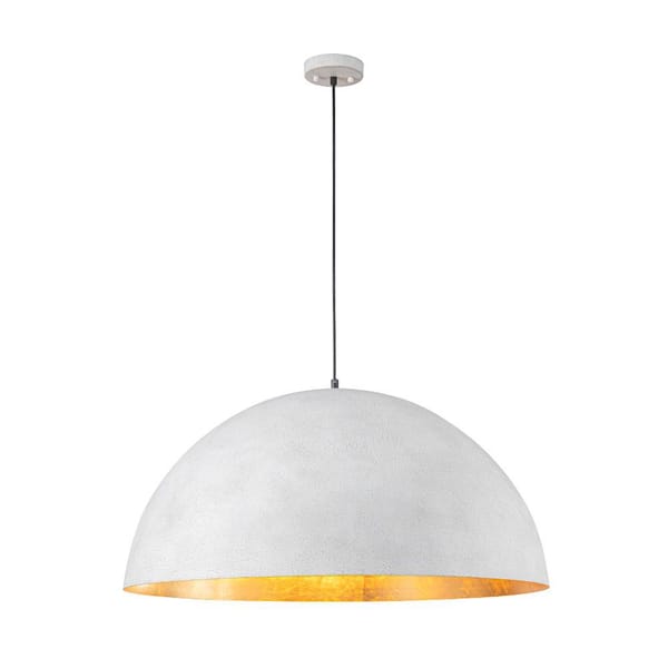 Brava 31.5 in. 1-Light Large Antique White and Gold Leaf Dome Pendant Light with Metal Shade