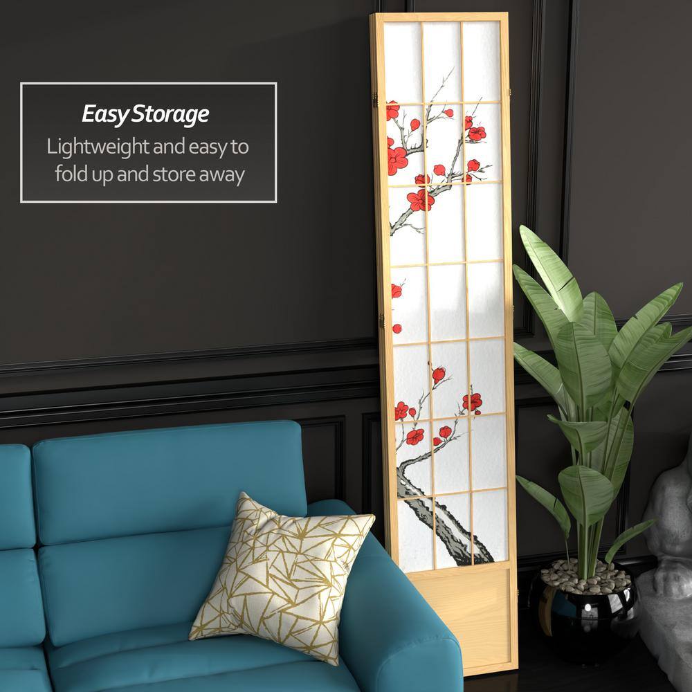Natural Cherry Blossom Shoji 3-Panel Room Divider