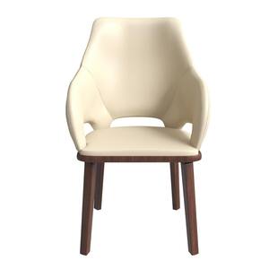 Leisure Mod Leather Dining Chair in Modern Design Rubberwood Base Vivara Collection in White