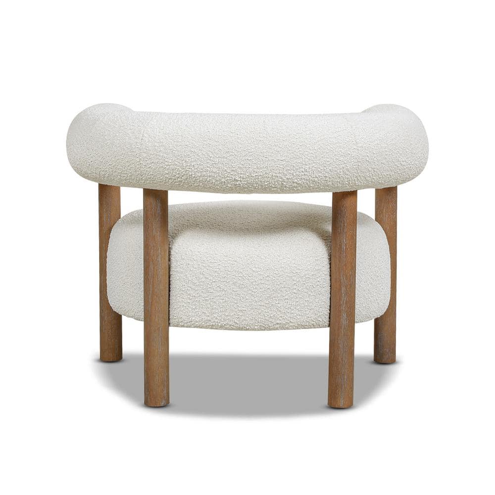 Ivory White Boucle Wood Barrel Accent Chair