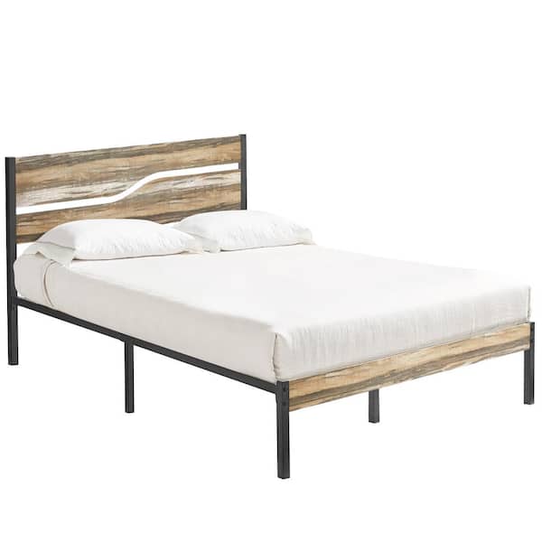 VECELO Platform Bed，Multi-Colored Metal Bed Frame ，62.1in.W Queen Size Platform Bed with Wooden Headboard， Under Bed Storage