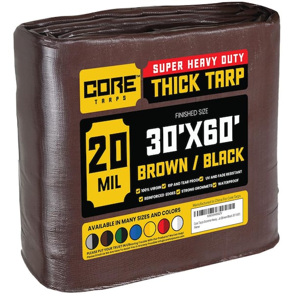 CORE TARPS 30 ft. x 60 ft. Brown/Black 20 Mil Heavy Duty Polyethylene Tarp, Waterproof, UV Resistant, Rip and Tear Proof
