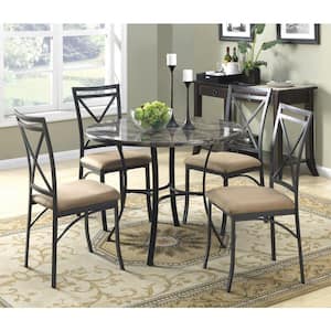 Black Coffee Faux Marble Top Dining Room Set (5-Piece)