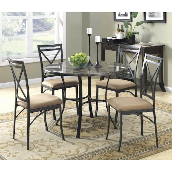Dorel Living Black Coffee Faux Marble Top Dining Room Set (5-Piece)