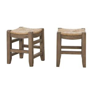 18 in. Newport Light Amber with Rush Seats Wood Stools (Set of 2)