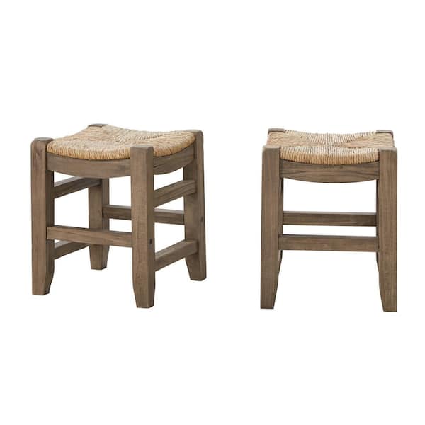 Alaterre Furniture 18 in. Newport Light Amber with Rush Seats Wood Stools (Set of 2)