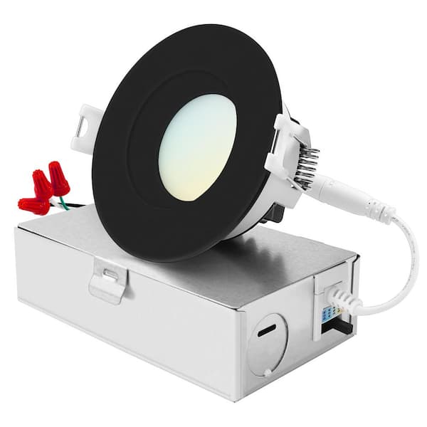 LUXRITE 3 in. Integrated LED Recessed Light kit, 10W, 5CCT 2700K-5000K, 800LM, Dimmable, Wet Rated, IC, ETL - Black