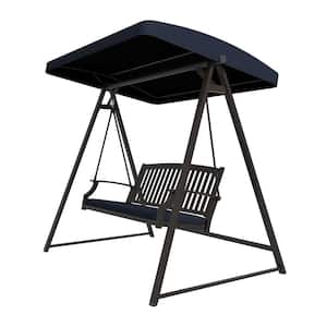2-Person Metal Outdoor Patio Swing Chair Hanging Glider Porch Bench for Garden with Adjustable Canopy and Cushion