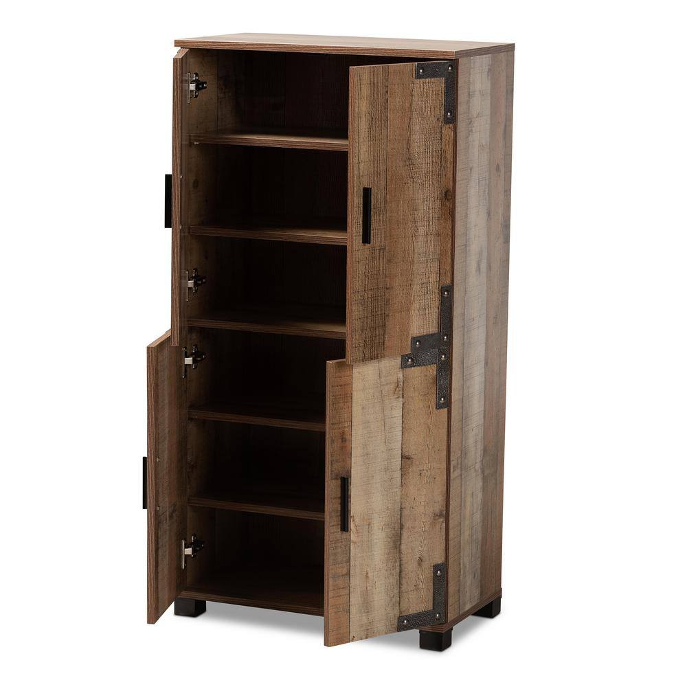 Rustic Brown 47" Wood Shoe Cabinet with Industrial Accents