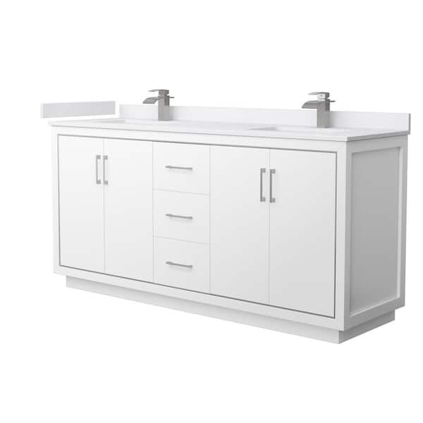 Wyndham Collection Icon 72 in. W x 22 in. D x 35 in. H Double Bath Vanity in White with White Cultured Marble Top