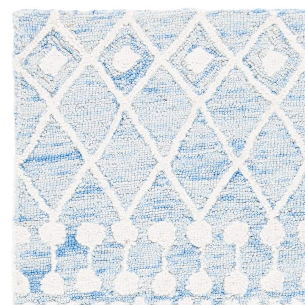 Blue Ivory 3' x 5' Handmade Wool Floral Area Rug