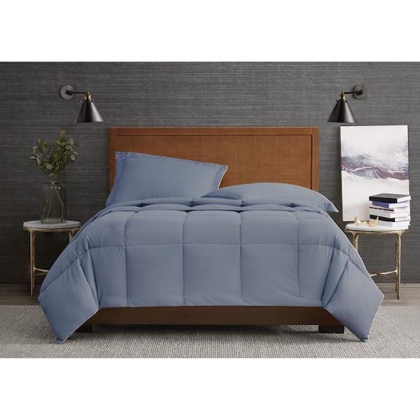 London Fog Garment Wash Solid 3-Piece Blue Microfiber King Comforter Set