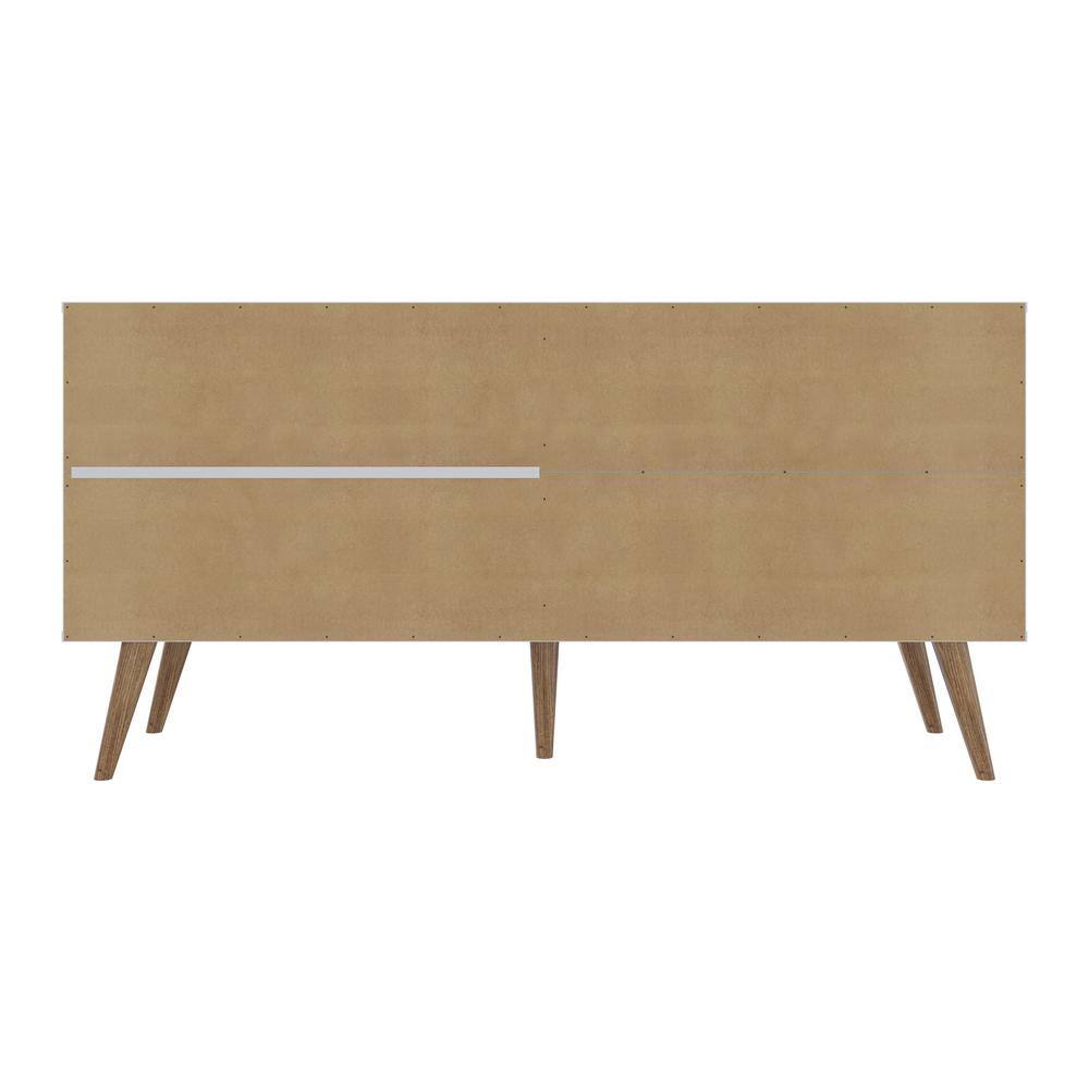 Amber White MDF TV Stand with Faux Leather Handles and Cabinet