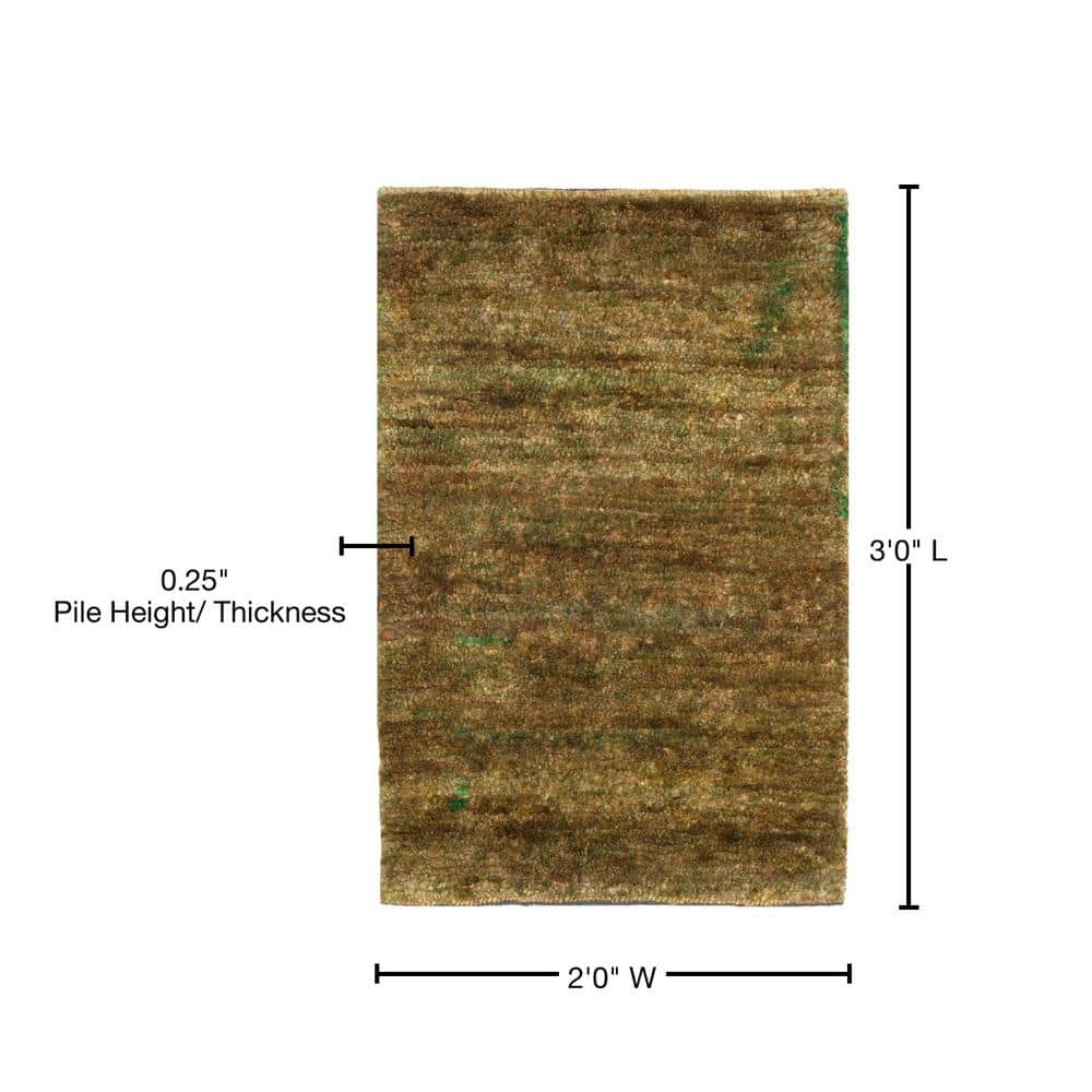 Hand-Knotted Green Wool Bohemian Area Rug, 2' x 3'