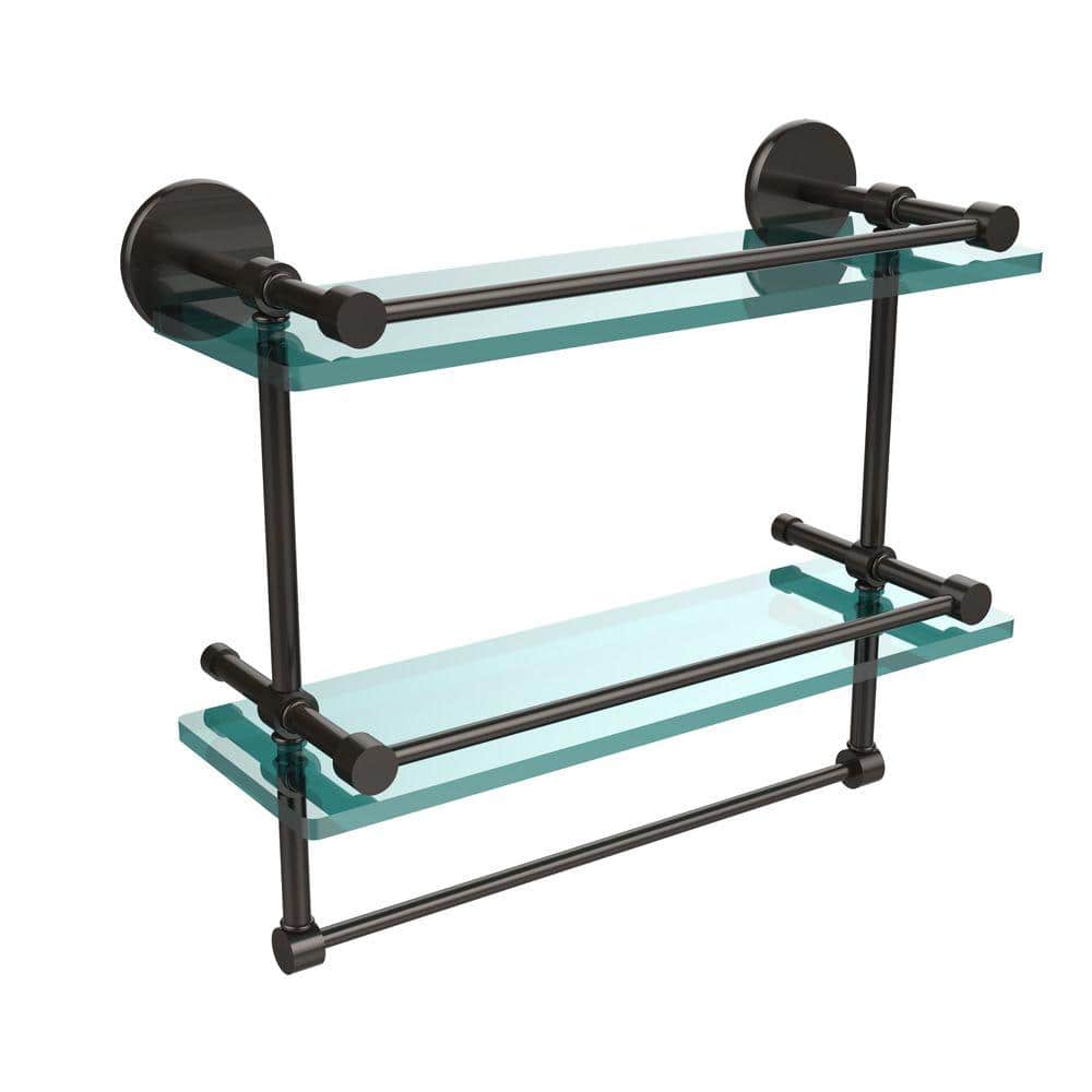 16" Oil Rubbed Bronze Glass Wall Shelf with Towel Bar