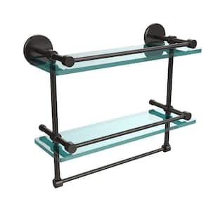 16 in. L x 12 in. H x 5 in. W 2-Tier Gallery Clear Glass Bathroom Shelf with Towel Bar in Oil Rubbed Bronze