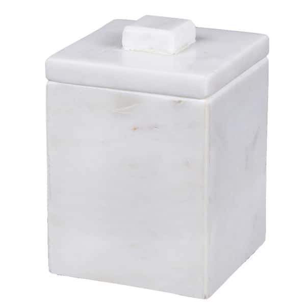 Creative Home Natural Marble Cotton Ball Holder in Off-White