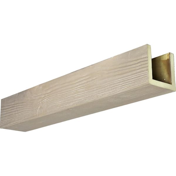 Ekena Millwork 8 in. x 10 in. x 8 ft. 3-Sided (U-Beam) Sandblasted White Washed Faux Wood Ceiling Beam