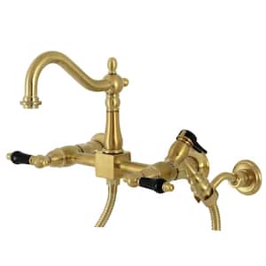 Duchess 2-Handle Wall-Mount Kitchen Faucet with Side Sprayer in Brushed Brass