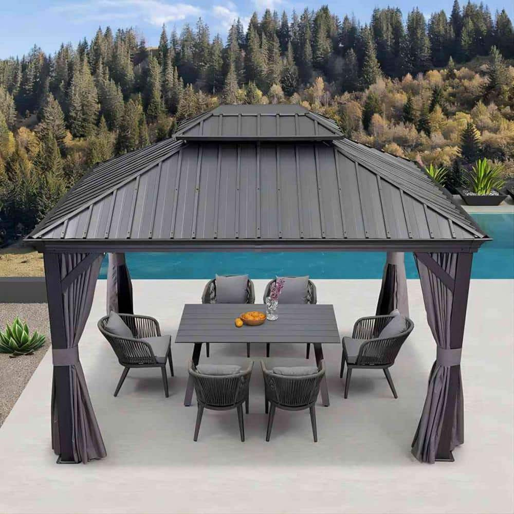 PURPLE LEAF 10 ft. x 13 ft. Gray Aluminum Hardtop Gazebo Canopy for ...