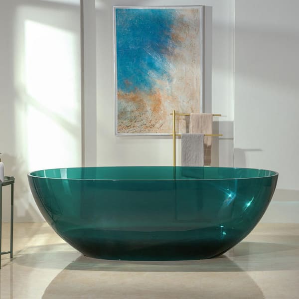 WOODBRIDGE 65 in.L X 29 in.W Stone Resin Solid Surface Freestanding Soaking Bathtub in Transparent Green