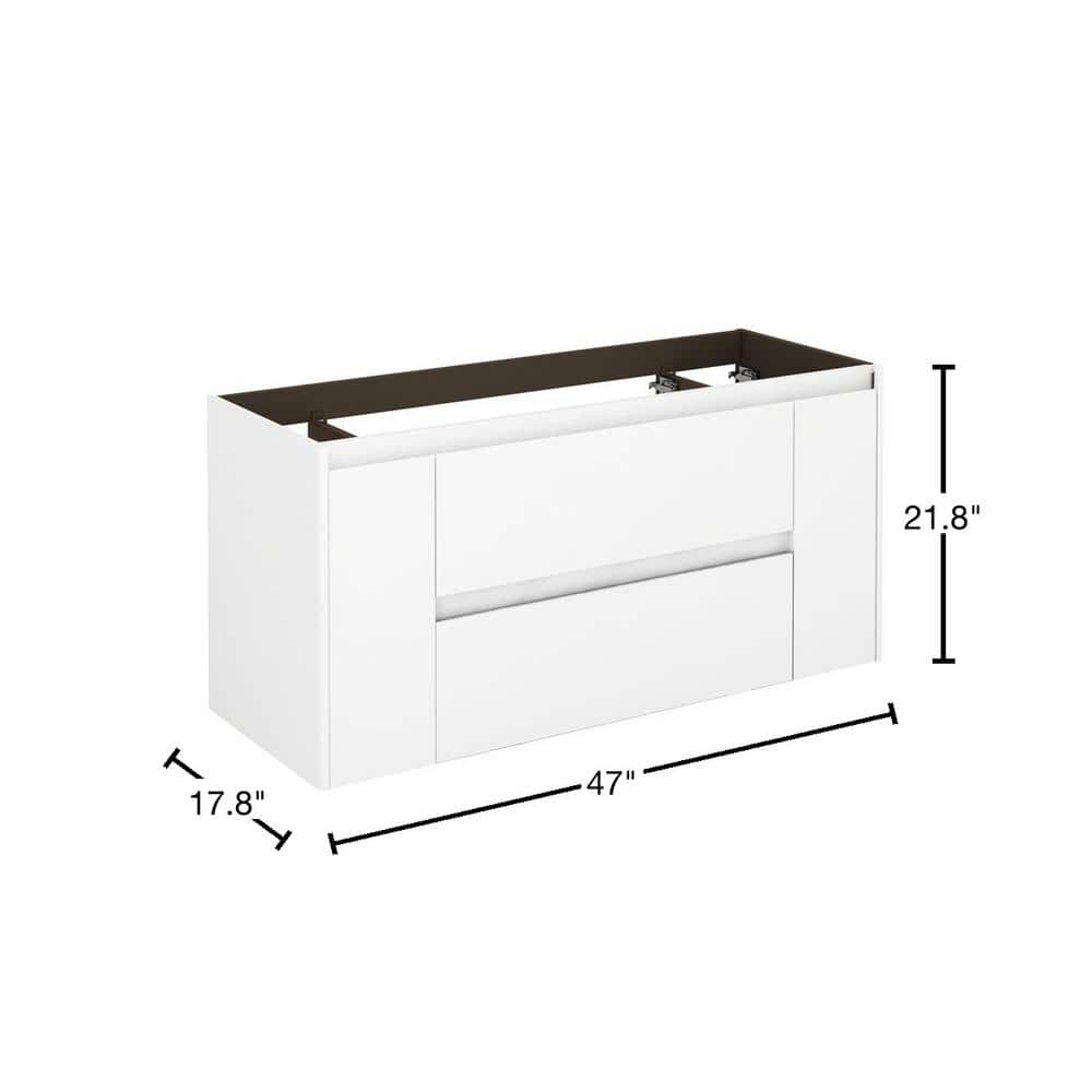 Glossy White MDF Floating Wall-Mounted Bathroom Vanity Base, 47 Inches