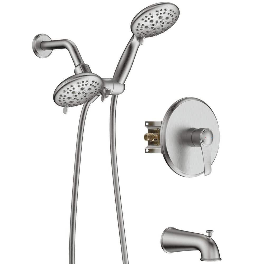 GIVING TREE 2-In-1 Single-Handle 11-Spray Tub and Shower Faucet 4 in.  Handheld Combo Shower Head in Brushed Nickel(Valve Included) HDFFBT703HC-NS  - ...