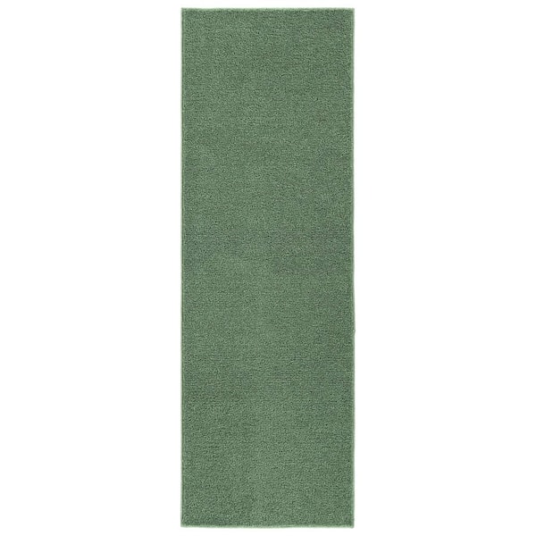 Palmer Plush 2 ft. x 6 ft. Deep Fern Green Washable Non Slip Solid Color Area Rug