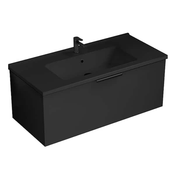 Bodrum 39.37 in. Modern Freestanding Bath Vanity in Matte Black with Matte Black Ceramic Top