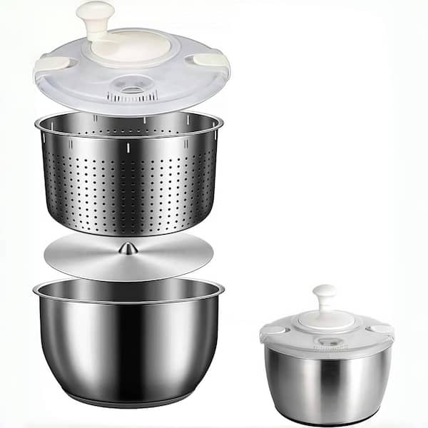 6L Stainless Steel Salad Spinner with PP Lid and Non-Slip Base, Large Fruit Washer, Vegetable Dryer, Dishwasher Safe