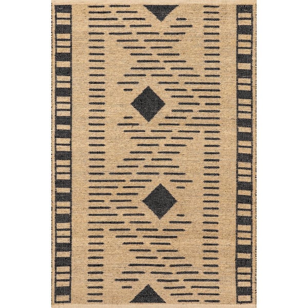 Ranae Tribal Zigzag Bordered Jute Area Rug Natural 5 ft. x 8 ft. Area Rug