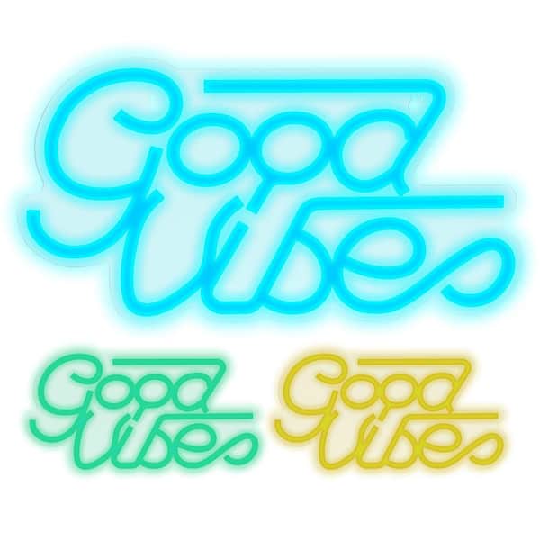 Unbranded "Good Vibes" 1-Piece Unframed with LED Light Neon Sign, People Wall Art 6.73 in. x 12.76 in.