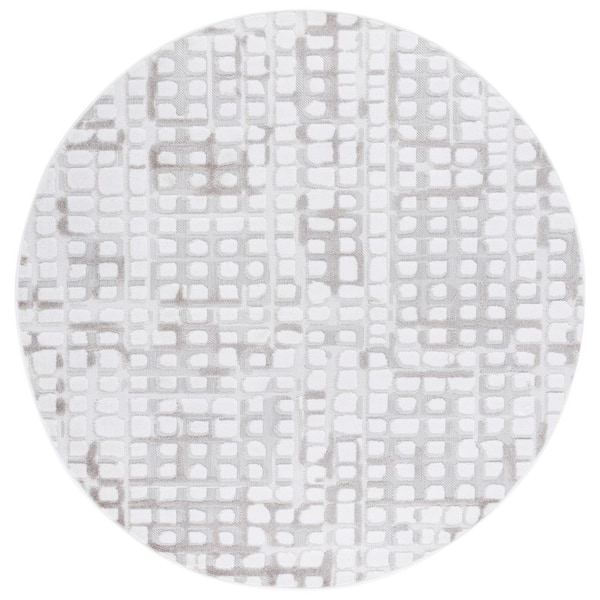 Stella Ivory/Beige 7 ft. x 7 ft. Abstract Tile High-Low Indoor/Outdoor Round Area Rug