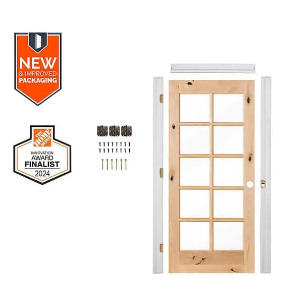 Assembly Required 30 in. x 80 in. Left-Handed 10-Lite Clear Glass Unfinished AlderWood Interior Door Kit w/Separate Jamb