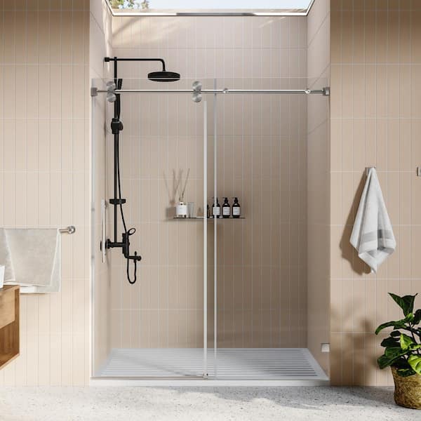 Delta Exuma 60 in. W x 76 in. H Frameless Sliding Shower Door in Matte Black with 3/8 in. (10mm) Tempered Clear Glass