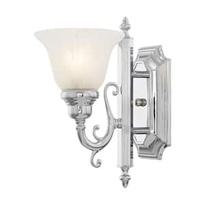 Brookridge 6 in. 1-Light Polished Chrome Wall Sconce with White Alabaster Glass