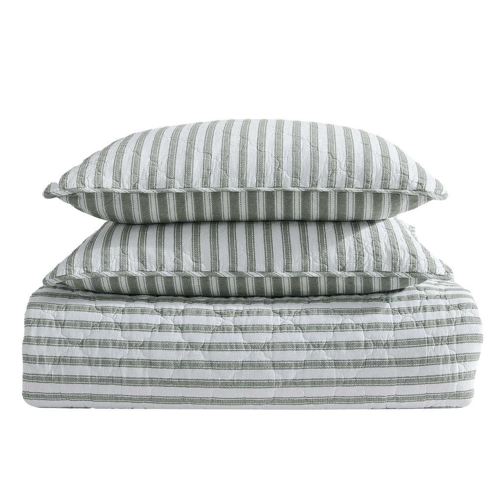 Ivory and Sage Reversible Cotton King Quilt Set