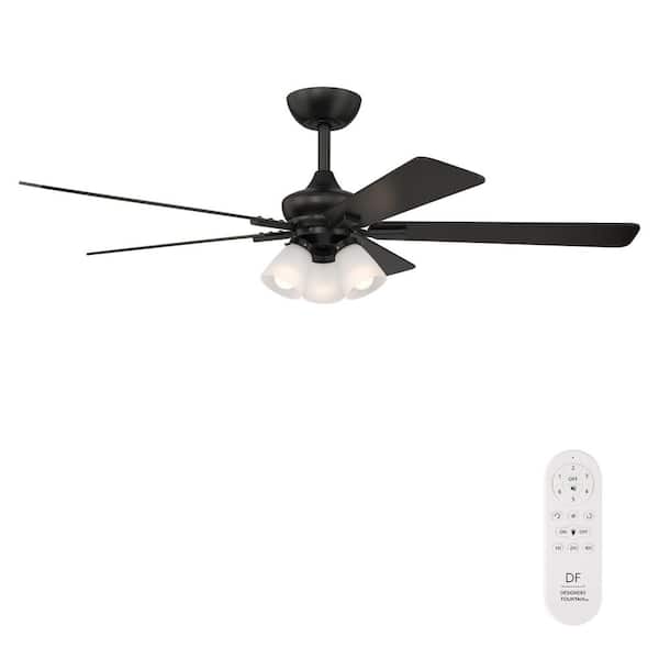 Charney 52 in. Indoor Matte Black Traditional Ceiling Fan with (3) 3000K LED Bulbs, Frosted Shades, Remote Included