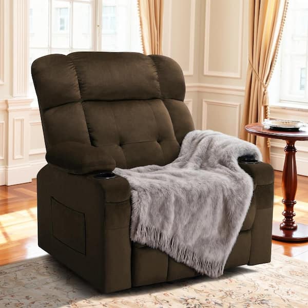 Brown German Velvet Extra Wide Oversized Electric Power Lift Recliner Chair w/Massage and Heating, Living Room Big Chair