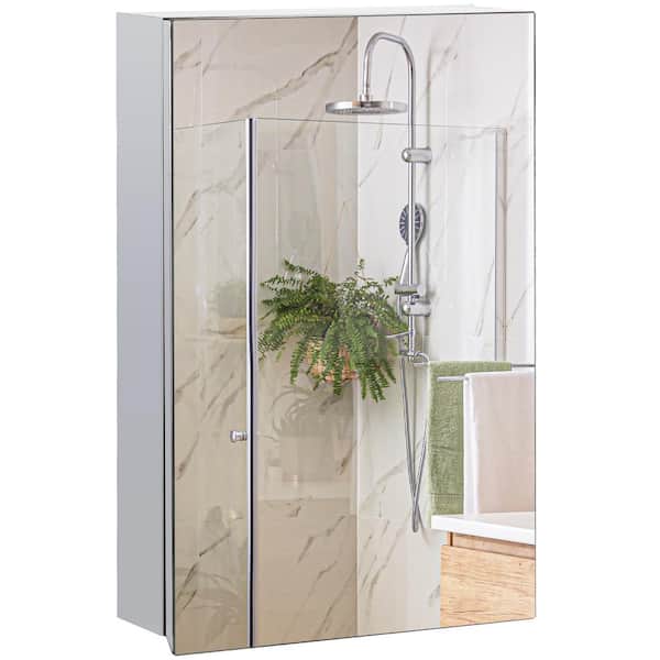 15.25 in. W x 23.5 in. H Rectangular Stainless Steel Wall Mounted Medicine Cabinet with Mirror in Silver