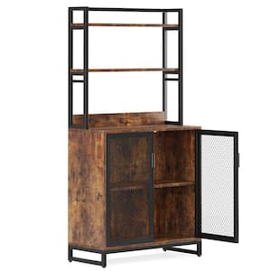 Keenyah Rustic Brown Kitchen Baker's Rack with Hutch, Storage Cabinet and Shelves, Microwave Oven Stand Rack