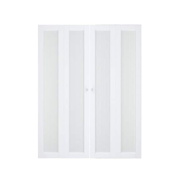 TENONER 60 in. x 80 in. (Double Doors) White Frosted Glass Single Glass Panel Bi-Fold Interior Door with Water-Proof Covering