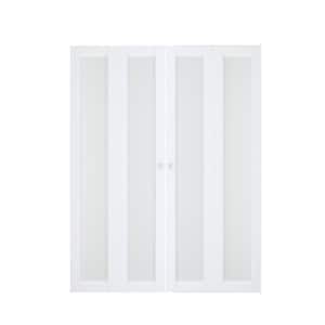 60 in. x 80 in. (Double Doors) White Frosted Glass Single Glass Panel Bi-Fold Interior Door with Water-Proof Covering