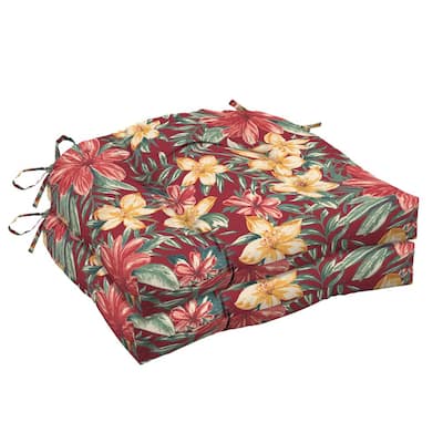 Jordan Manufacturing - Killian Rojo Tropical Floral & Stripe Reversible Outdoor Chair Cushion